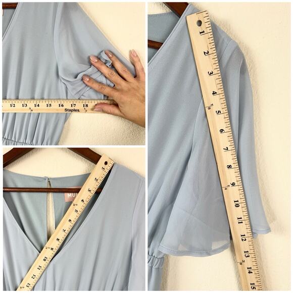 Show Me Your Mumu M Emily Empire Maxi Dress Blue Chiffon Flutter Sleeve - Picture 5 of 11